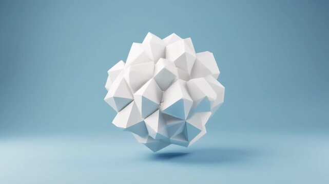 Abstract geometric white 3D sphere shape object floating on blue background minimalist design