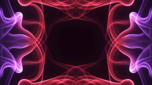 Abstract background with glowing red and purple smoke patterns in a symmetrical, futuristic design