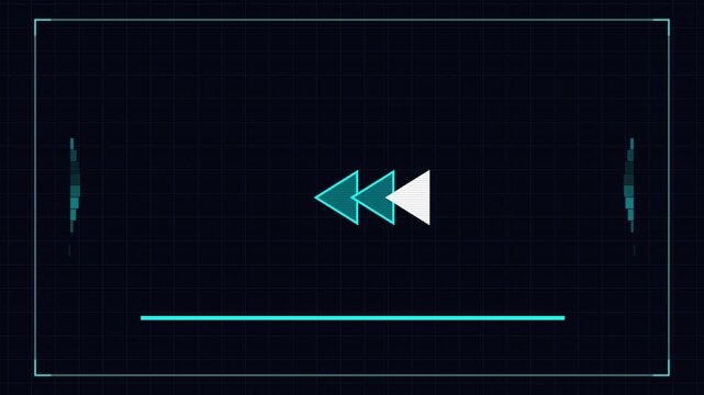 Digital rewind sign icon on black background