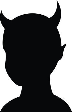 Flat black silhouette icon of a demon head with horns
