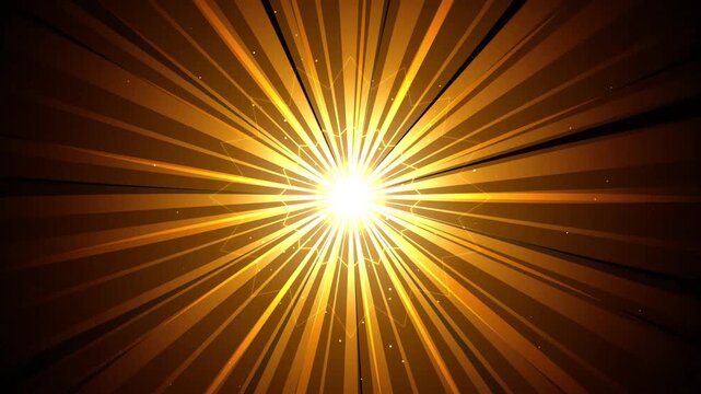 Golden rays of light shining from bright center with comic starburst lines and sparkling dust particles