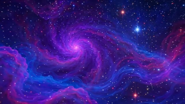 Galaxy swirls with vibrant purple and blue nebulae amidst a vast field of bright stars in deep space.