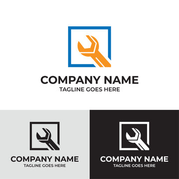 Wrench flat vector logo design template for repair, maintenance, service and plumbing company, isolated on a white background.