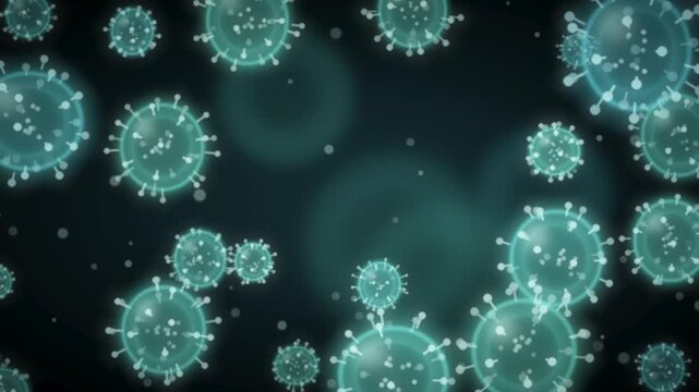 Microscopic virus particles floating in a medical medium seamless loop in vibrant teal tones
