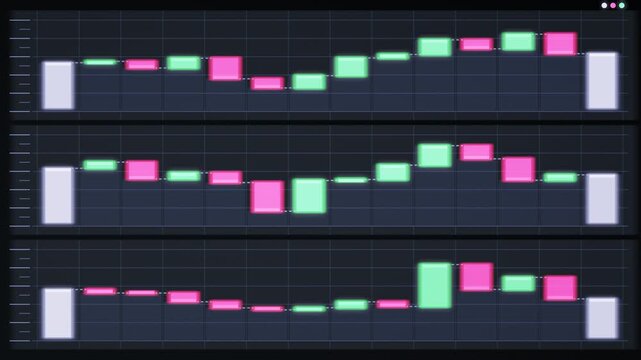 Abstract Waterfall Bridge Chart Data Visualization Seamless Loop Business Analytics Motion Background in soft mint tones