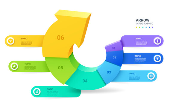 Modern 3D Circular Arrow 6 Step Business Process Infographic Template Background Diagram Concept.
