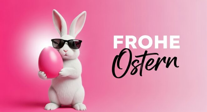 Cool easter bunny with pink egg