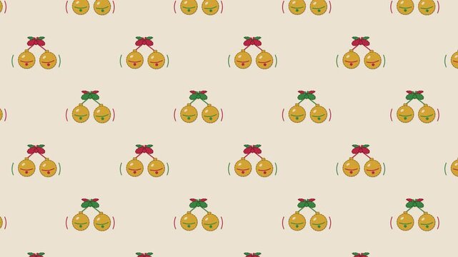 Jingle bells ringing with a bow embroidery seamless pattern background