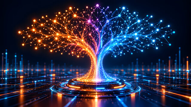 Futuristic glowing digital tree technology concept background