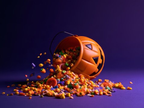 Jack o lantern exploding with colorful sparks against dark background