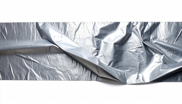 Silver tape stripped and creased against a white background