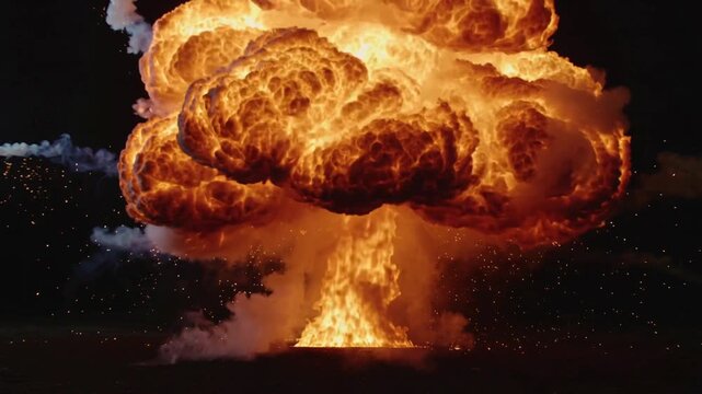 暗闇から燃え広がる迫力の火球爆発 Horizontal Video