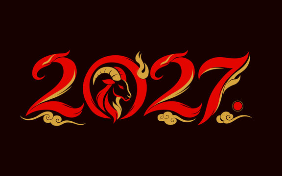 2027 Chinese New Year Year of the Goat Red and Gold Number Design