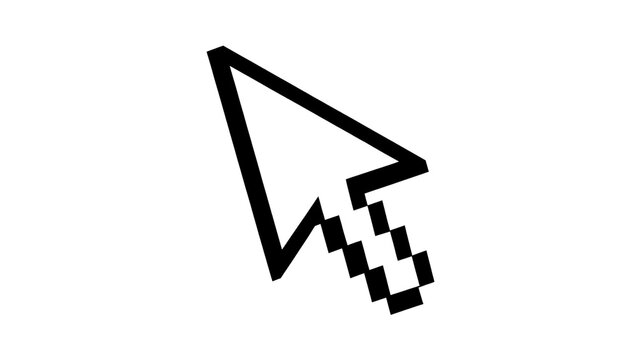 Black pixelated computer mouse cursor arrow pointer, isolated on transparent background