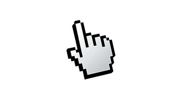Pixelated hand cursor pointing, isolated on transparent background
