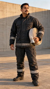 Rescue Worker Holding a Rolled Hose After Training