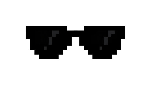 Pixelated black sunglasses with dark lenses, isolated on transparent background