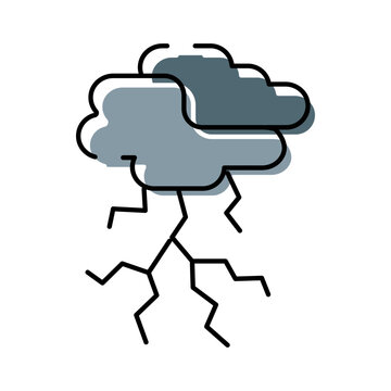 Dark storm clouds are producing lightning bolts, illustrating a powerful weather phenomenon and electrical discharge with a minimalist line art style icon