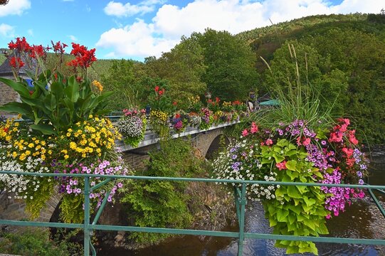 Blumen an einer Br&uuml;cke &uuml;ber die Amel bei Stavelot