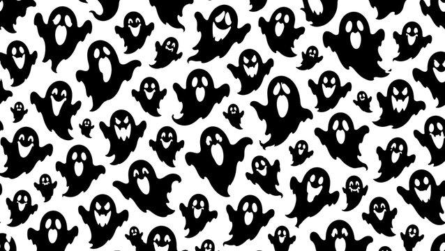 Seamless repeating pattern of cute cartoon ghosts on a white background perfect for spooky halloween designs and textiles

