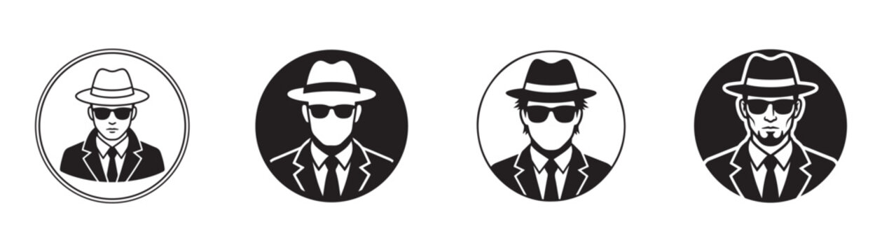 Mysterious hacker spy avatar vector icon for cybersecurity, surveillance, espionage, privacy and crime.