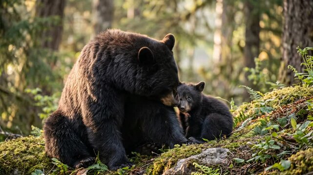 north american black bear with cub close up at morning light in great smoky mountains tennessee north carolina usa video