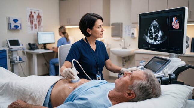 Cardiac ultrasound examination in medical office