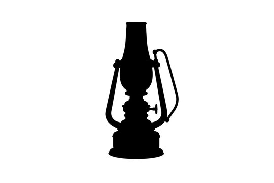 Clean flat vector silhouette of an antique Southeast Asian brass hurricane oil lamp