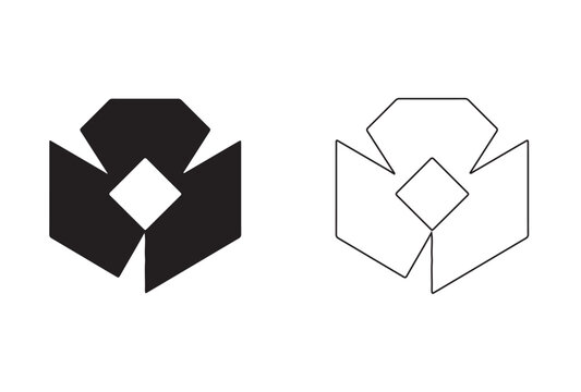 Abstract geometric icon shape comparison in solid black and thin outline style