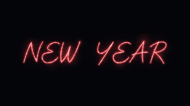Glowing red neon text new year on a black background, festive holiday typography, sparkling light effect for celebration design