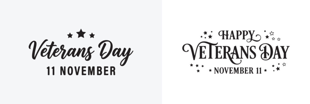 Veterans day typographic labels with star symbols and november date details