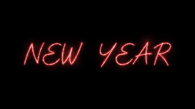 Glowing red neon text new year on a black background, festive holiday typography, sparkling light effect for celebration design
