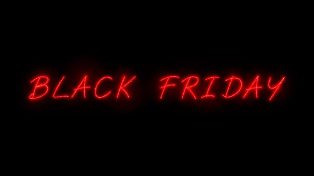 Glowing red neon text black friday on black background