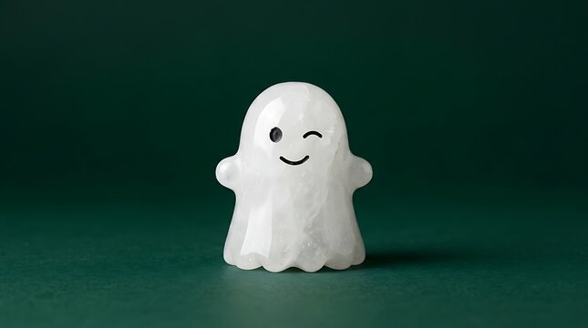 Small white ceramic ghost figurine with painted winking face halloween decor cute decoration