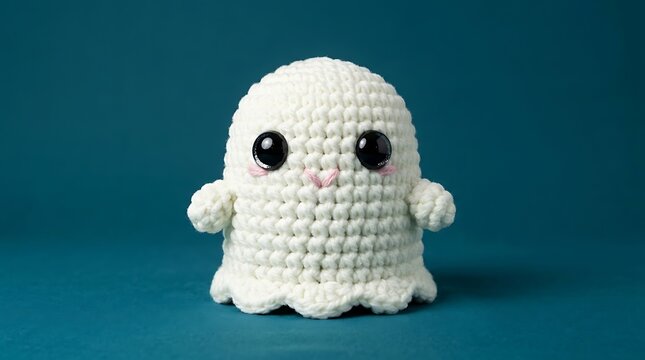 White crochet ghost plush toy with large black eyes handmade toy amigurumi ghost stuffed animal