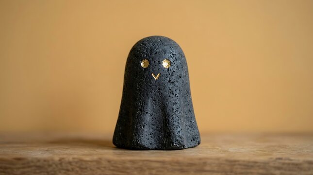 Small dark textured ghost figurine with illuminated glowing eyes halloween decor spooky figure