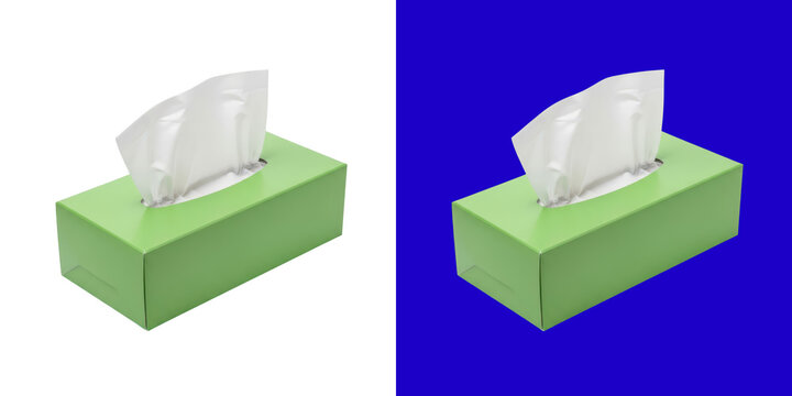 Green tissue box with paper napkin on background transparent png