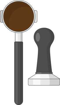 Coffee Portafilter and Tamper Vector Illustration. Clean Icon Design Element Isolated on White Background