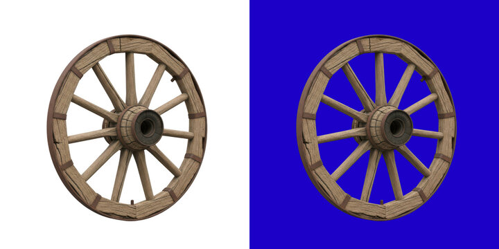 Old rustic wooden wagon wheel transparent png