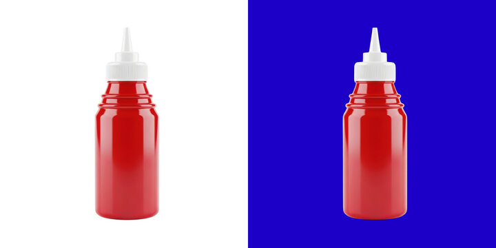 Red plastic squeeze condiment bottle on background transparent png