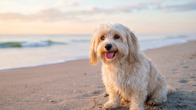 havanese dog at the beach close up at morning light in havana cuba video