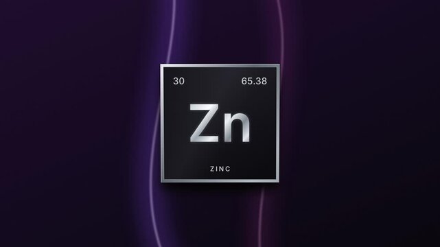 Zinc element periodic table silver plaque on a purple background