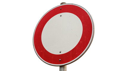 Round red and white prohibition traffic road sign isolated on transparent background © Evie