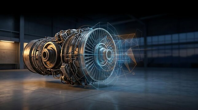 Industrial jet turbine engine with digital technical interface.