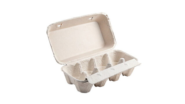 Empty open white cardboard egg carton package box isolated on transparent background