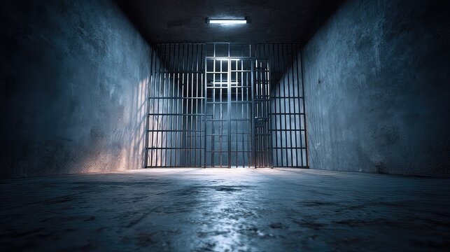 Dark and Abandoned Prison Cell with Open Bars and Gloomy Atmosphere