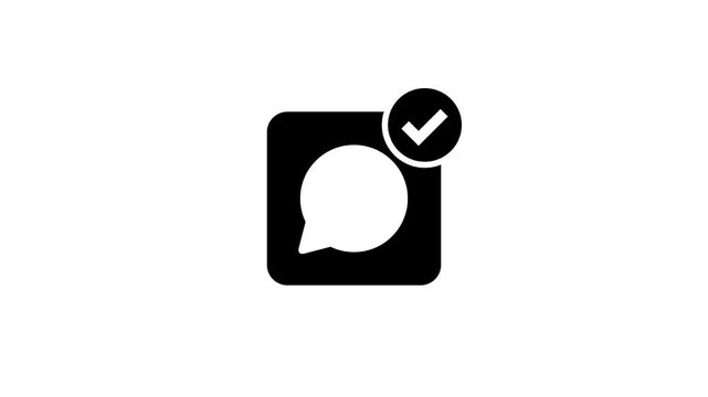 Messaging app icon with white speech bubble and verification check mark, representing communication, social media, online chat, messaging service, digital connection, and approval