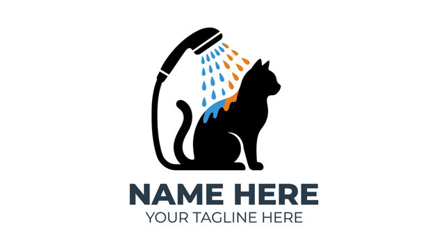 Cat Grooming Logo - Showering Black Cat Icon