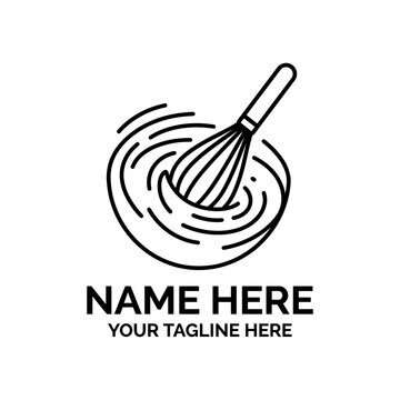 Whisk mixing ingredients in a circle, logo design for food and baking