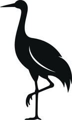 Obraz premium Minimalist black crane bird silhouette, minimalist black stork vector illustration, elegant wading bird outline for logo design and printing